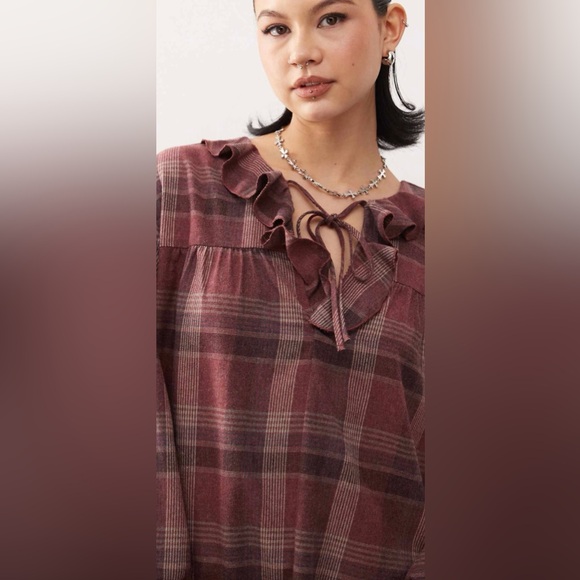 Reclaimed Vintage Burgundy Plaid Top - Picture 2 of 9